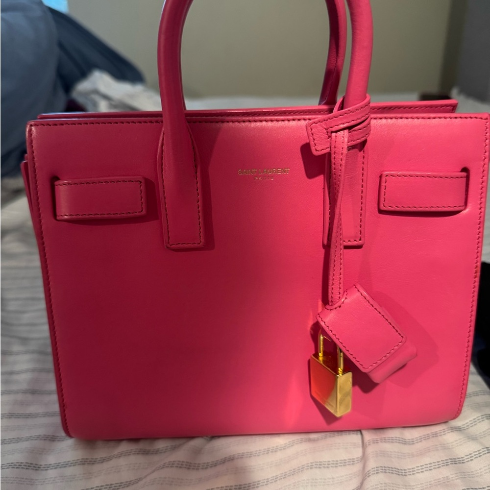 Saint Laurent Fuchsia Satchel with Gold Accents